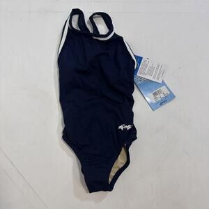 Dolphin girls practice UPF 50+ Swimsuit one piece Sz 22 Navy‎ White Stripe NWT